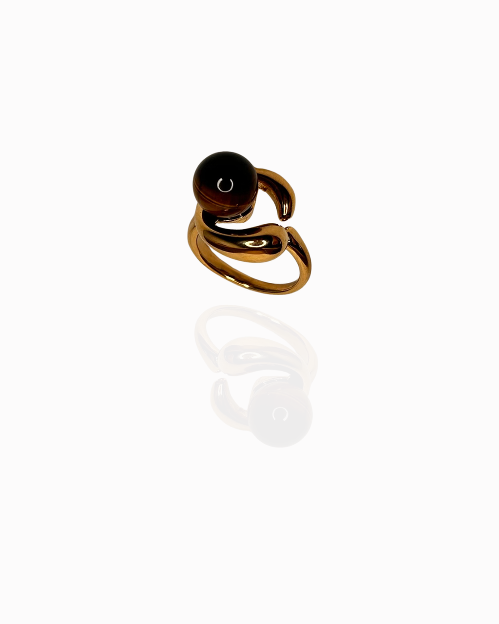 Bague Sienna – Acier inoxydable doré, perle brune, ajustable