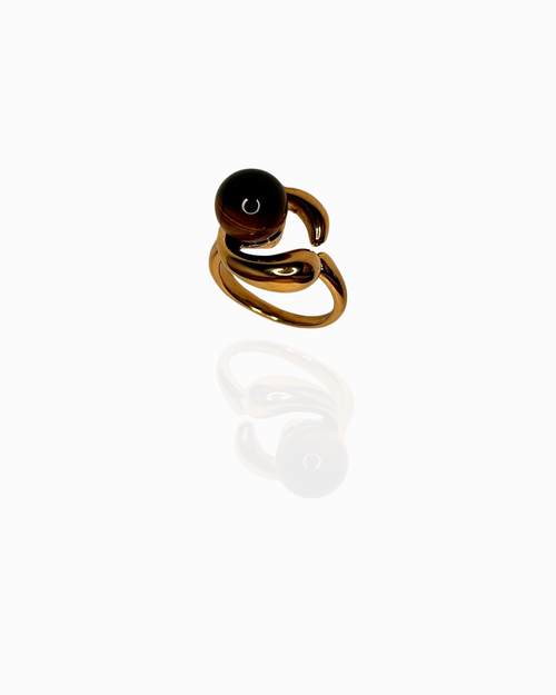 Bague Sienna – Acier inoxydable doré, perle brune, ajustable