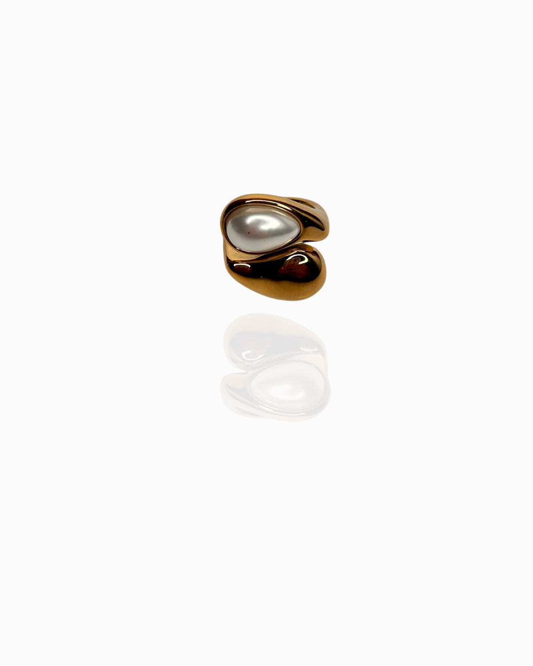 Bague Rosée, acier inoxydable, cabochon nacré, ajustable