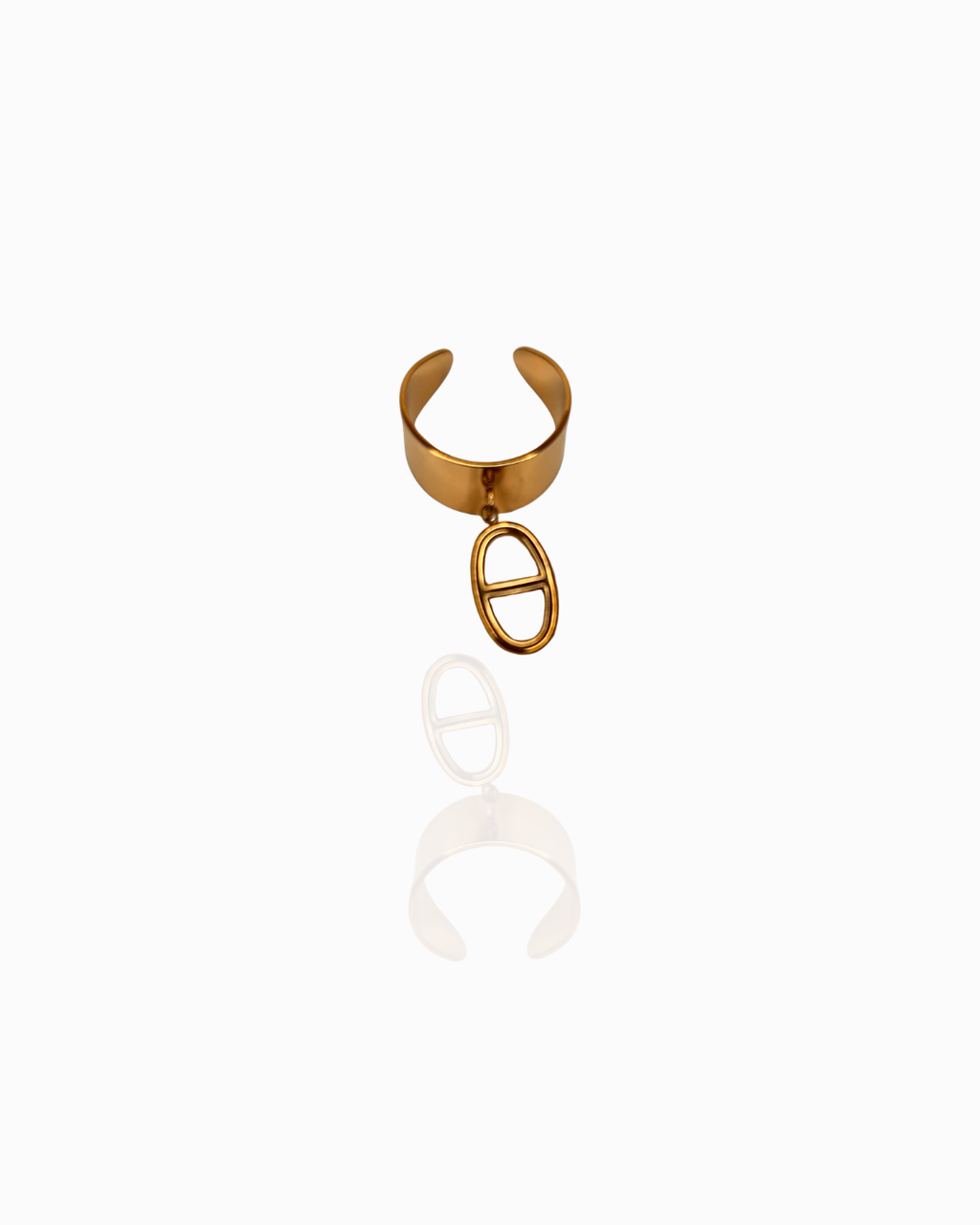 Bague Escale, acier inoxydable, large anneau et pendentif maille, ajustable