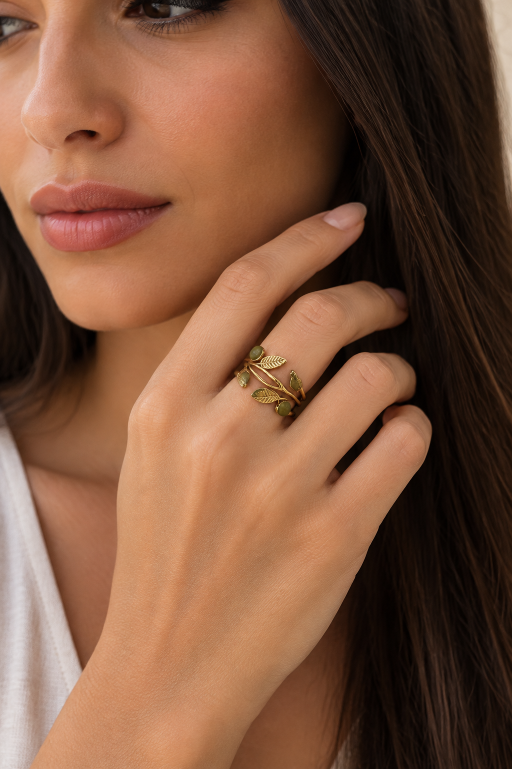Bague Olivia – Branche d'Olivier Dorée en Acier Inoxydable