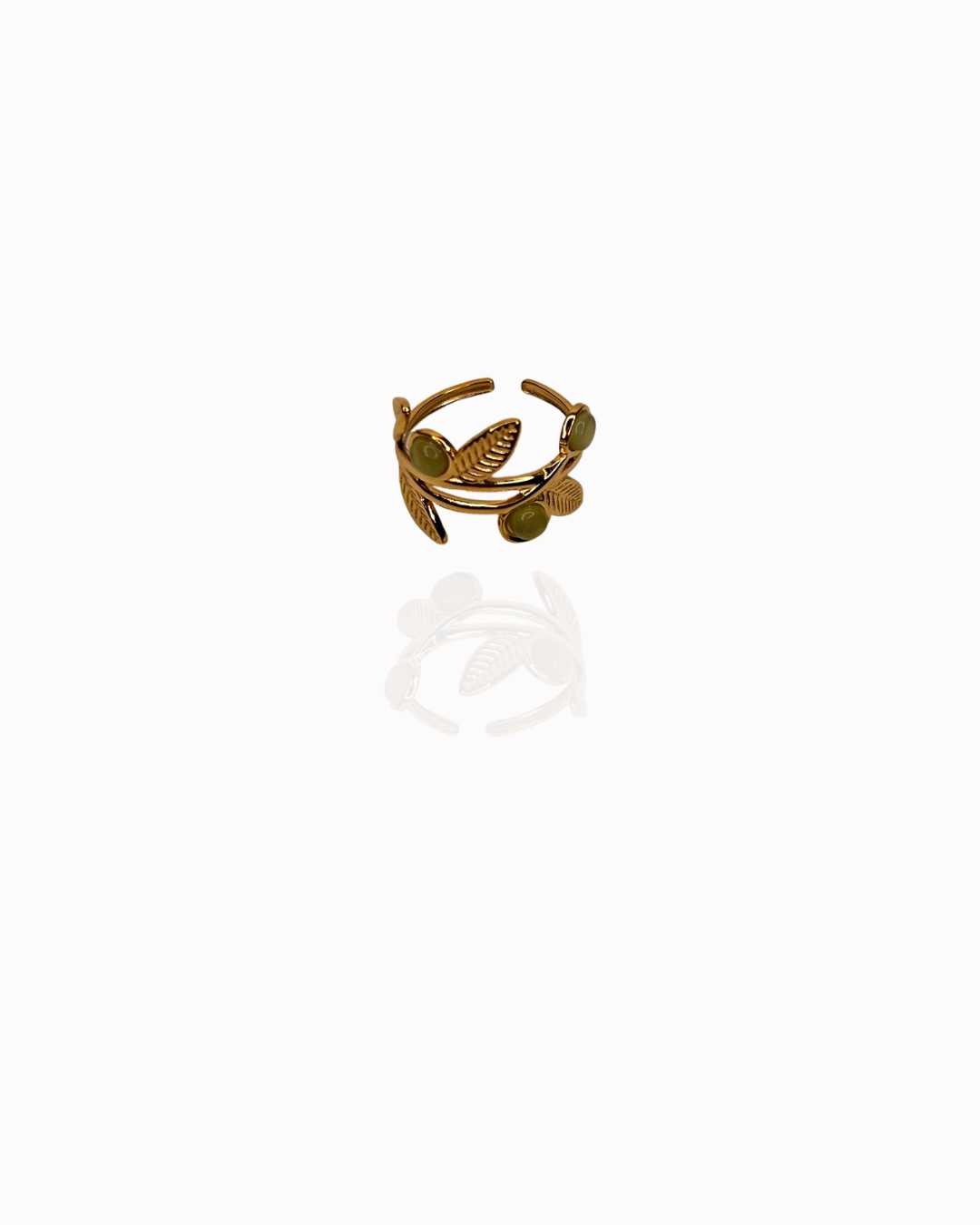 Bague Olivia – Branche d'Olivier Dorée en Acier Inoxydable